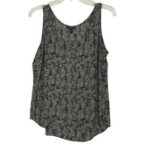 Eileen Fisher 100% Silk Tank Blouse Womens Small Gray Black Scoop Neck Washable
